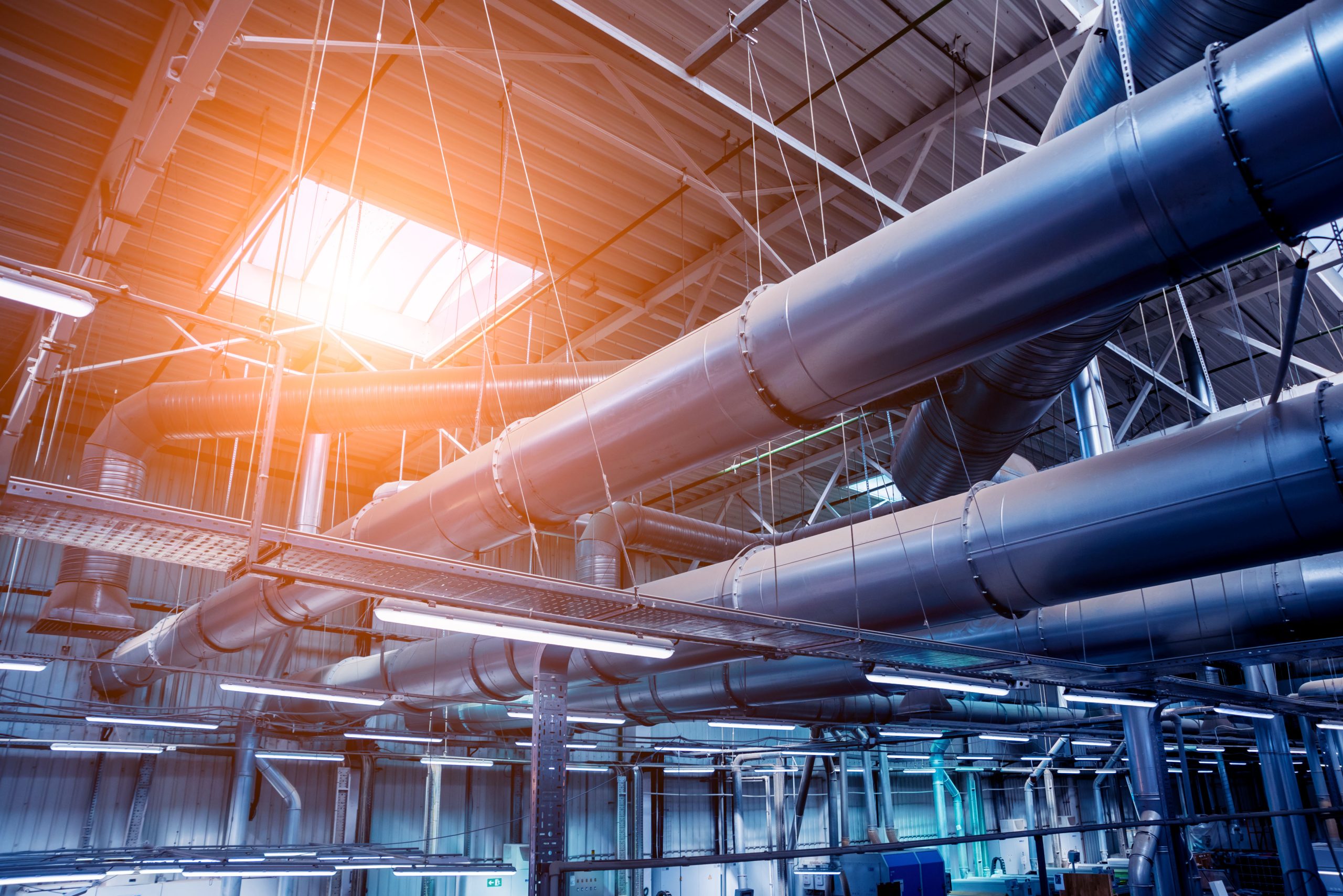 Air conditioning of buildings. Background of ventilation pipes. Laying of engineering networks.
